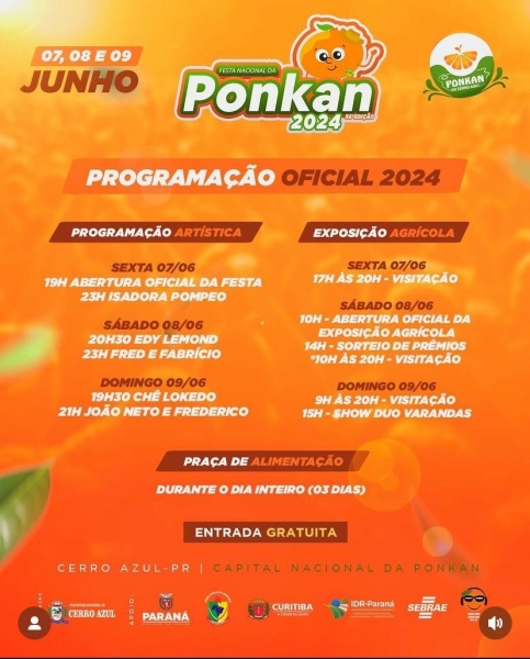 Programação da 56ª Festa Nacional da Ponkan.